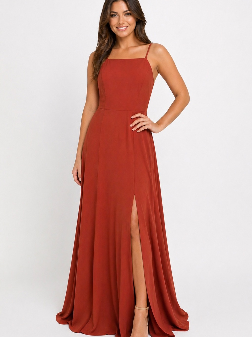 David’s Bridal Celebrate Rust Maxi Dress Size 12 NWT Bridesmaid Formal Slit